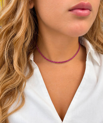 3MM 4PRONG Color Tennis Necklace - KN22158-3