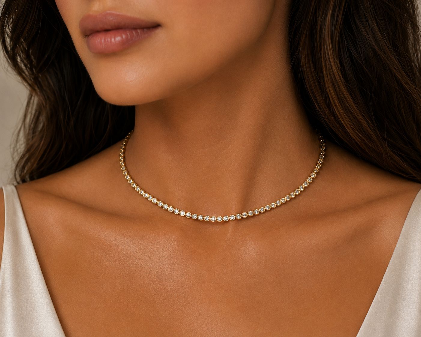 2.5MM Bezel Tennis Necklace - KN22312