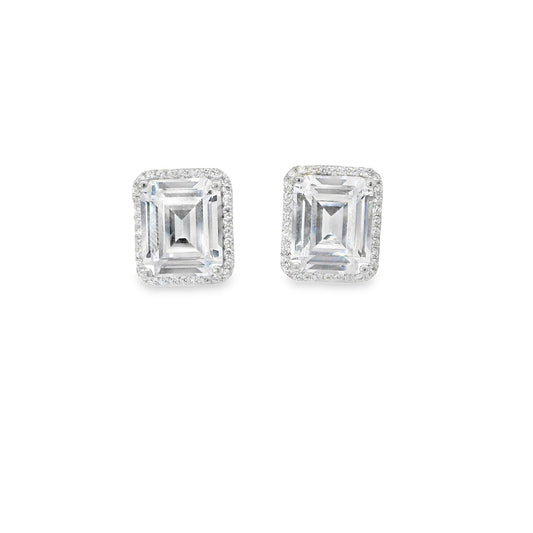 Halo Emerald Cut Stud Earring - KE192021