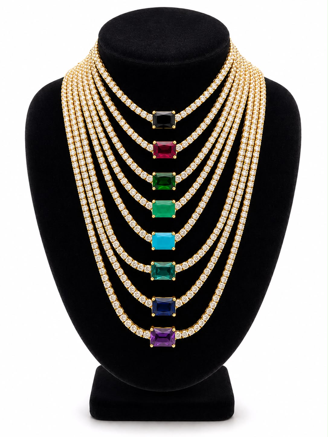 Emerald Cut Centered Micro Pave Tennis Necklace 14+4" - KN22306