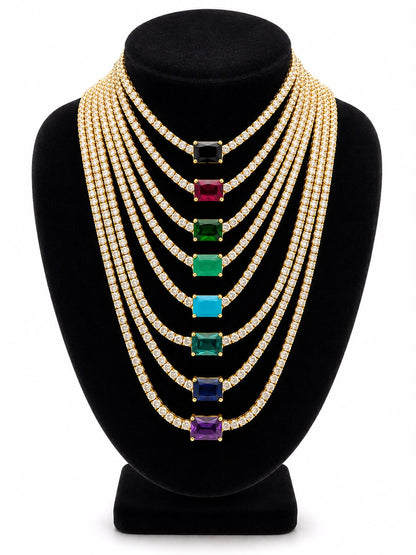 Emerald Cut Centered Micro Pave Tennis Necklace 14+4" - KN22306