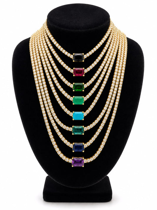 Emerald Cut Centered Micro Pave Tennis Necklace 14+4" - KN22306