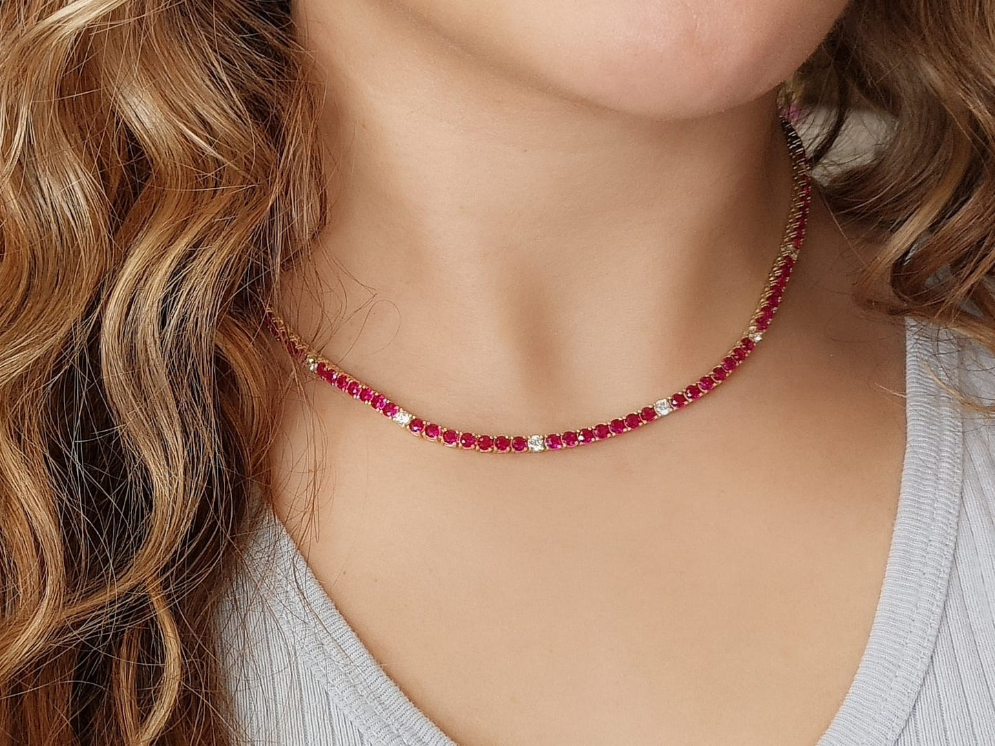 3MM 4PRONG 7/1 Color Tennis Necklace - KN22158-3