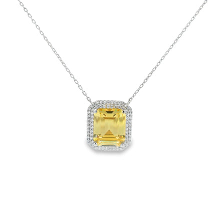 Double Halo Elegant Emerald Cut Necklace 15+3" - PGN22336