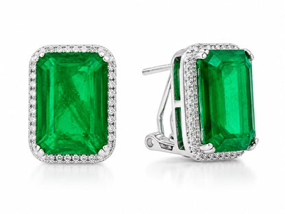 Halo Emerald Cut Omega Back Medium Earring - KE192040