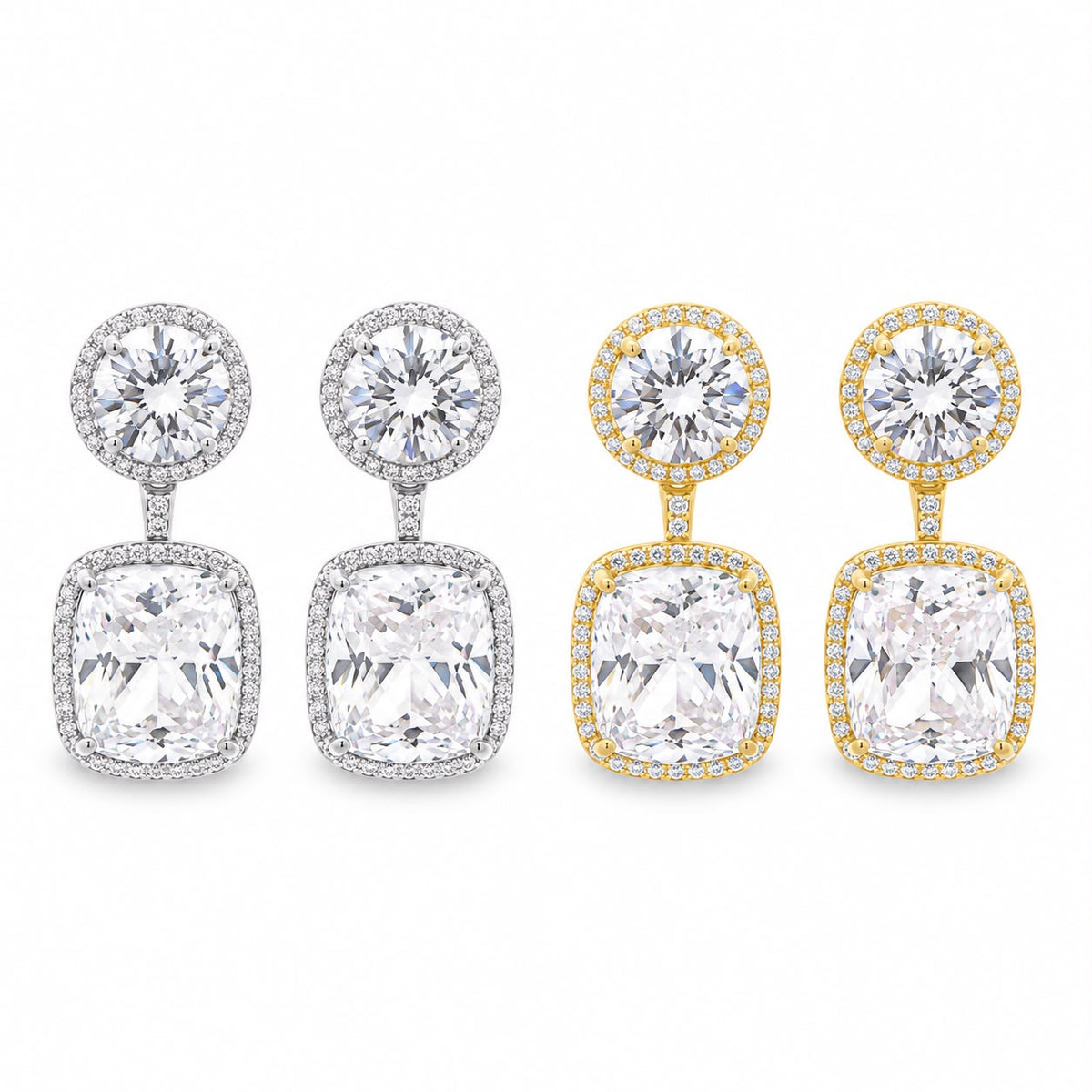 Cushion Cut Drop Halo Earrings - KE192018