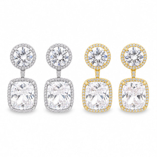 Cushion Cut Drop Halo Earrings - KE192018