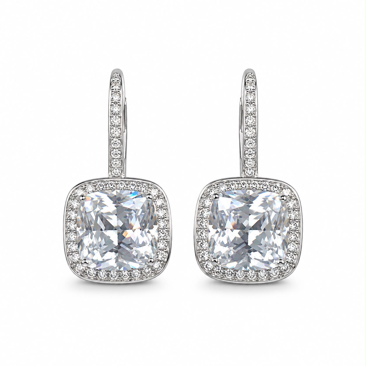 Cushion Halo Drop Earring - KE19776
