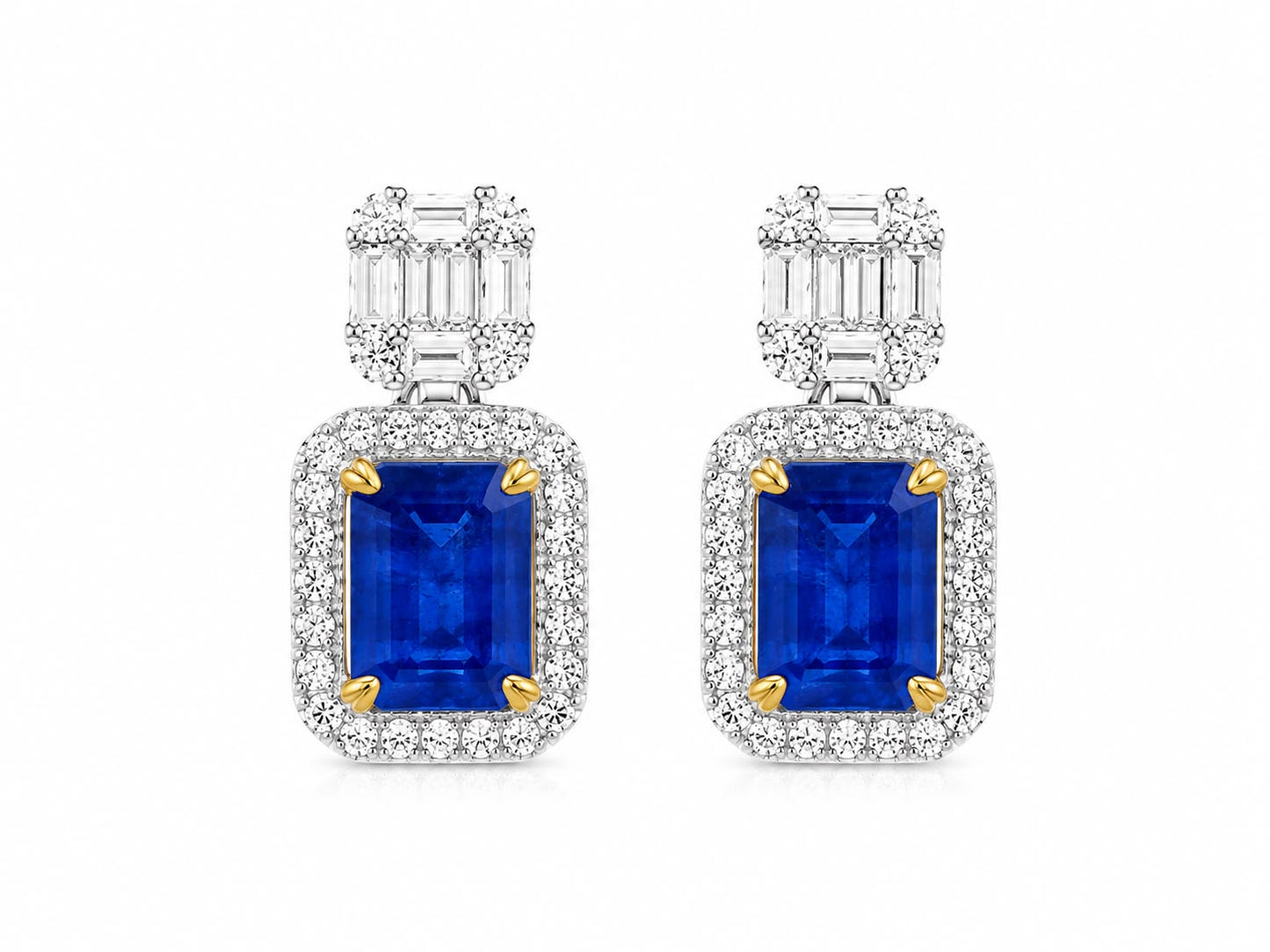 Baguette & Emerald Cut Halo Earring - KE192048