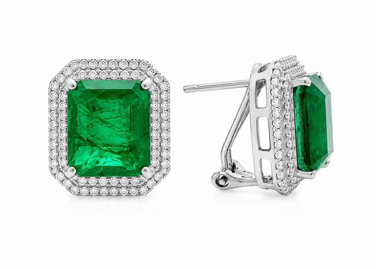Double Halo Elegant Emerald Cut Earring - KE192046
