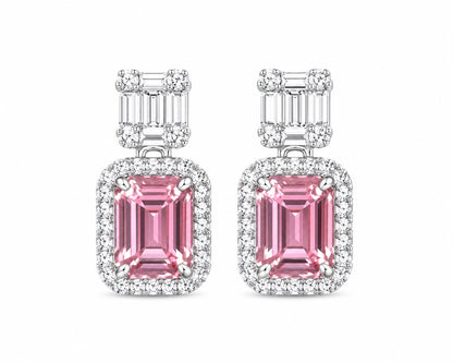 Baguette & Emerald Cut Halo Earring - KE192048