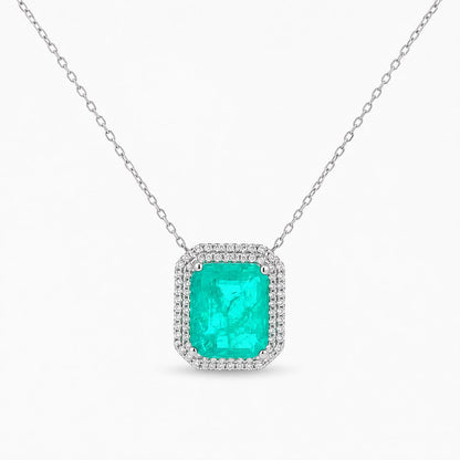 Double Halo Elegant Emerald Cut Necklace 15+3" - PGN22336