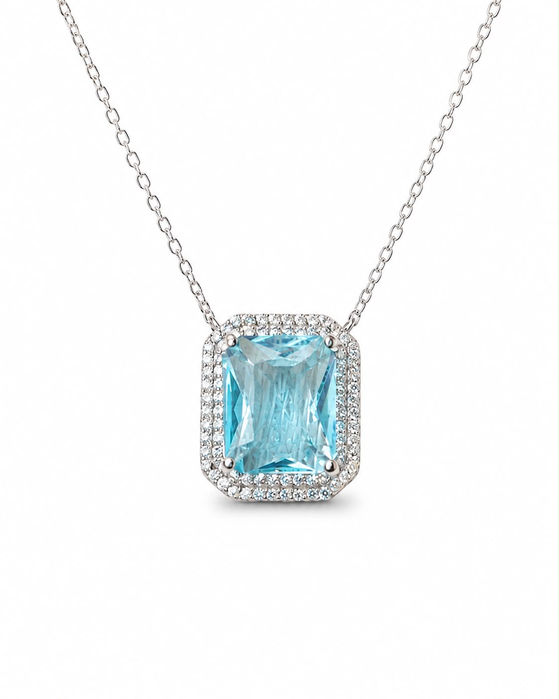 Double Halo Elegant Emerald Cut Necklace 15+3" - PGN22336