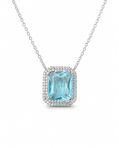 Double Halo Elegant Emerald Cut Necklace 15+3" - PGN22336