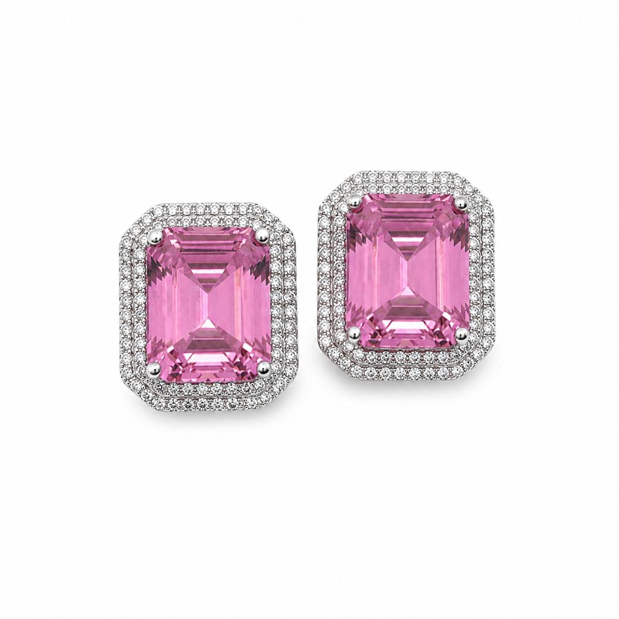 Double Halo Elegant Emerald Cut Earring - KE192046
