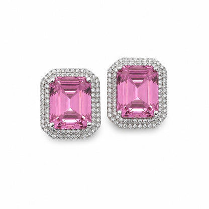 Double Halo Elegant Emerald Cut Earring - KE192046