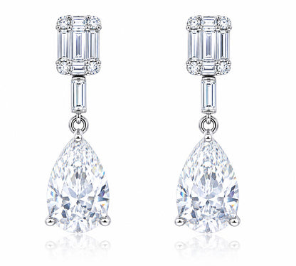 Baguette with pear shape drop Earrings - KE192110