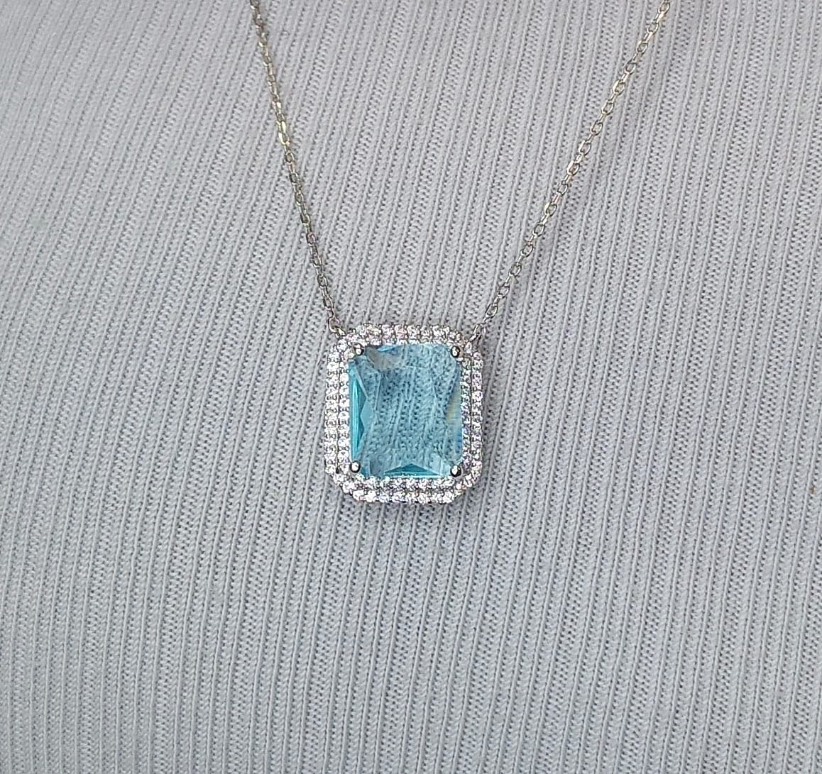Double Halo Elegant Emerald Cut Necklace 15+3" - PGN22336