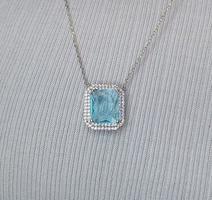 Double Halo Elegant Emerald Cut Necklace 15+3" - PGN22336