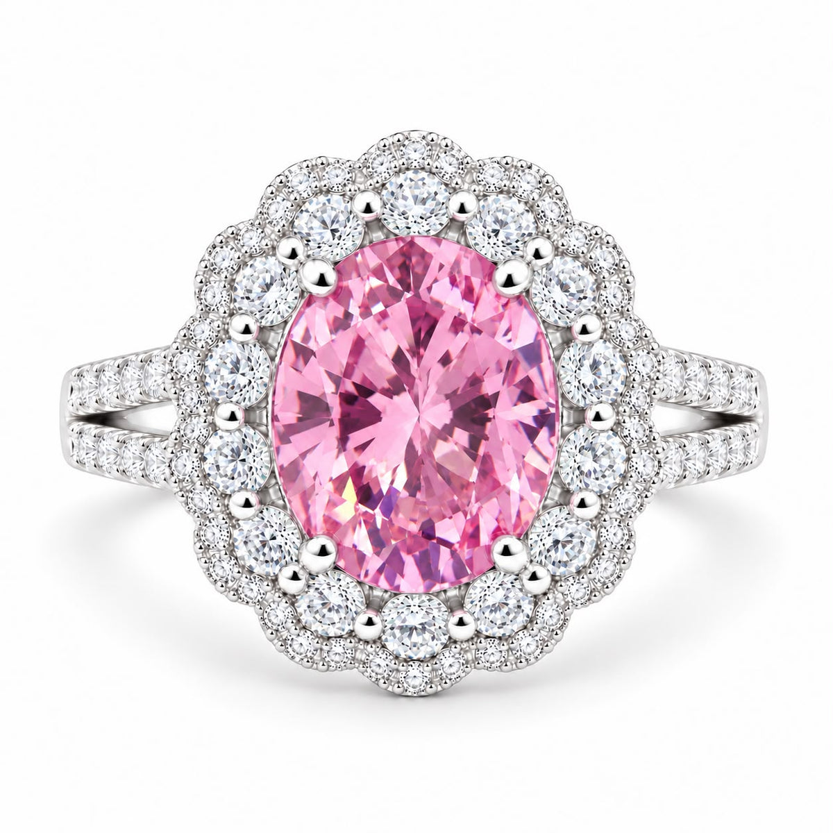 Oval Double Halo Statement Ring - KR66973
