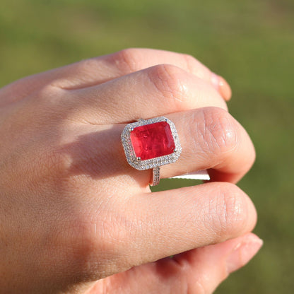 Elegant Large Emerald Cut Double Halo Ring - KR661014