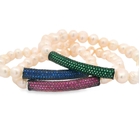 Pave Bar Fresh Water Pearl Bracelet - KB33093