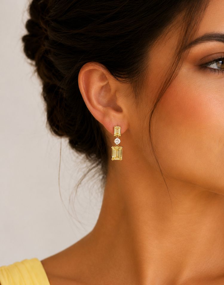 Double Emerald Cut Drop Earrings - KE192014