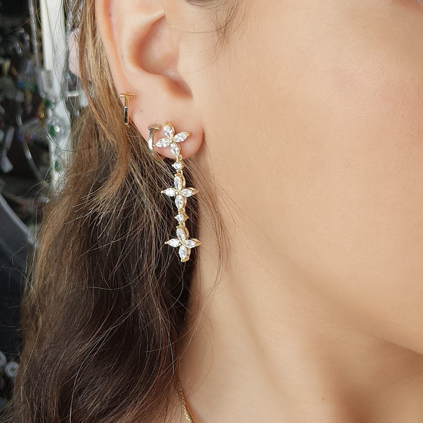 Floral Marquise 3 Drop Earrings - KE192102