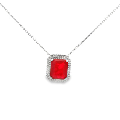 Double Halo Elegant Emerald Cut Necklace 15+3" - PGN22336