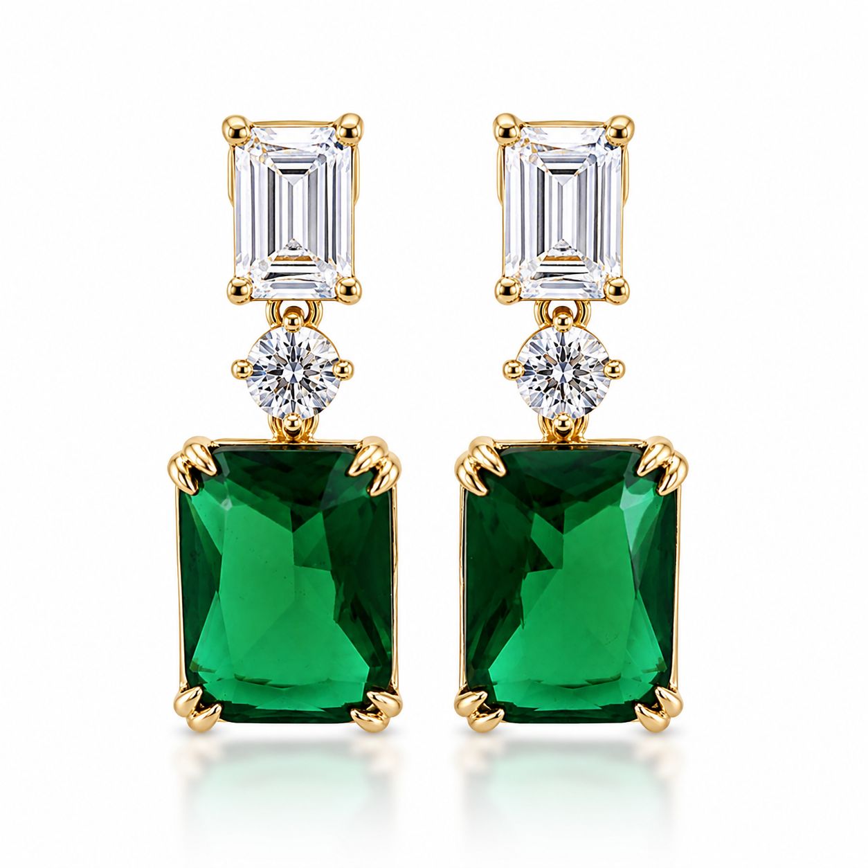 Double Emerald Cut Drop Earrings - KE192014
