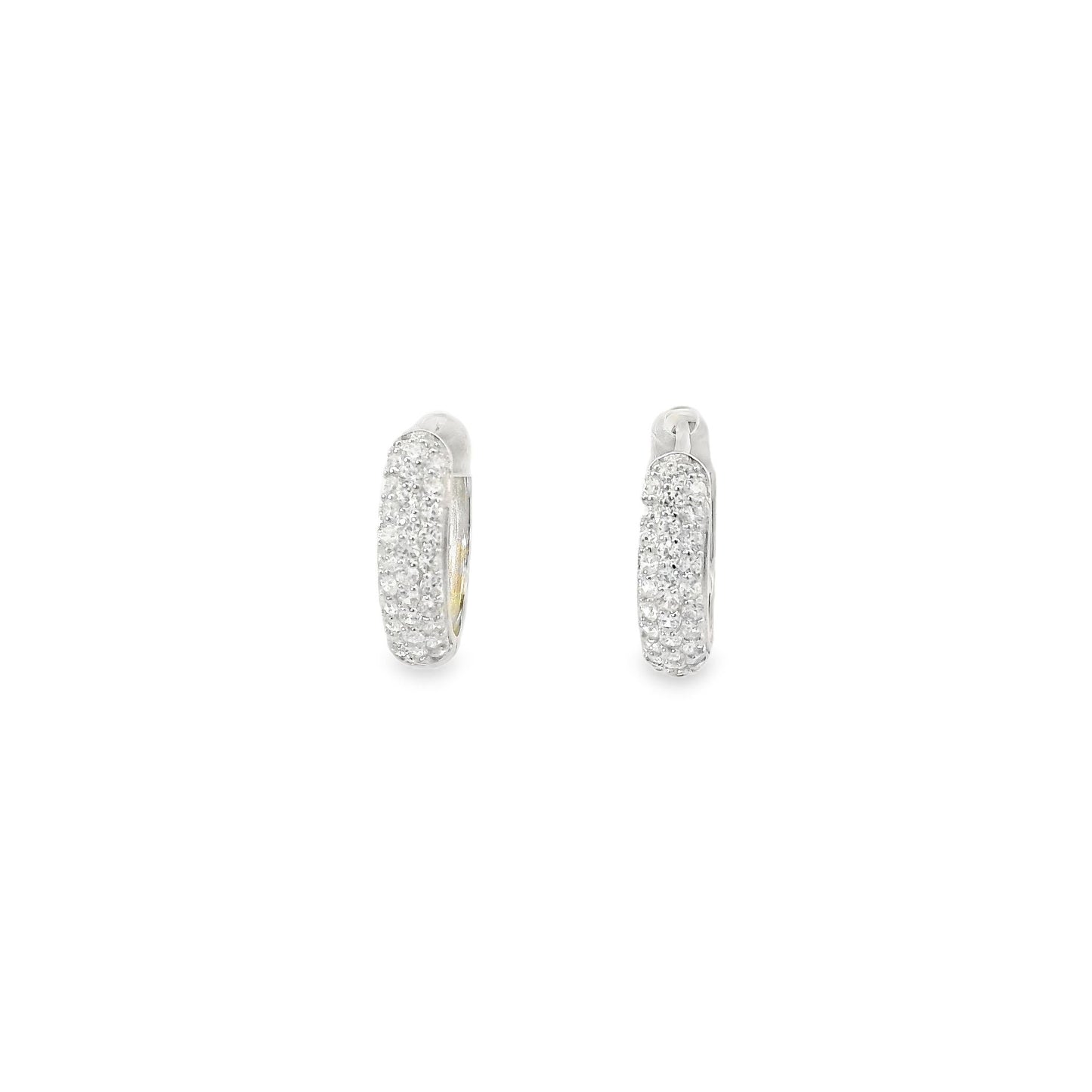 Medium Three Row Pave Diamond CZ Huggie Earrings - KE19488