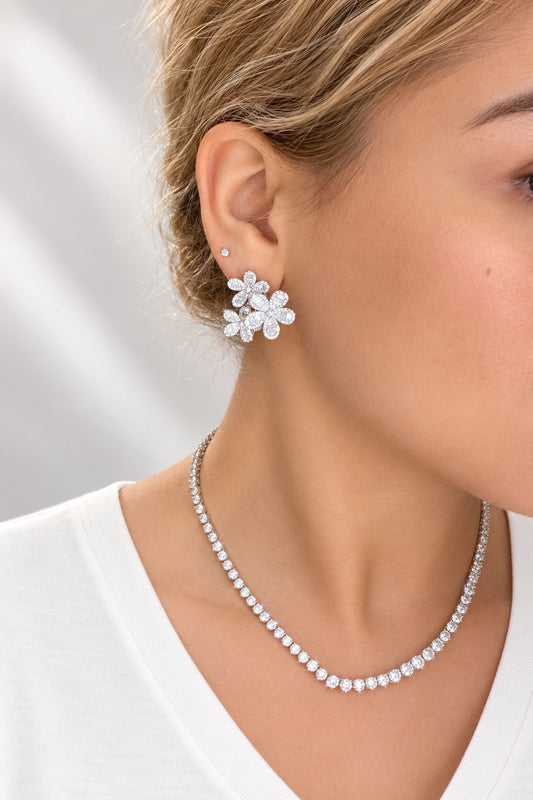 Baguette Triple Flower Earring - AE15843EW *LIMITED COLLECTION*