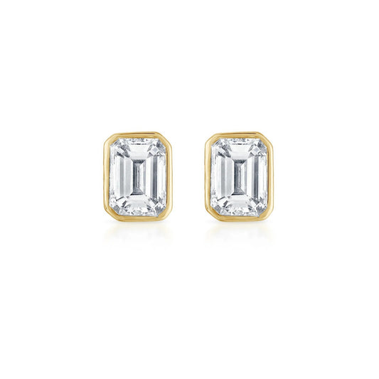 Bezel Emerald Cut Stud Earring - KE191085