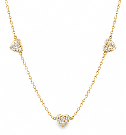 Pave Mini Heart Station Necklace 15+3" - PGN22313
