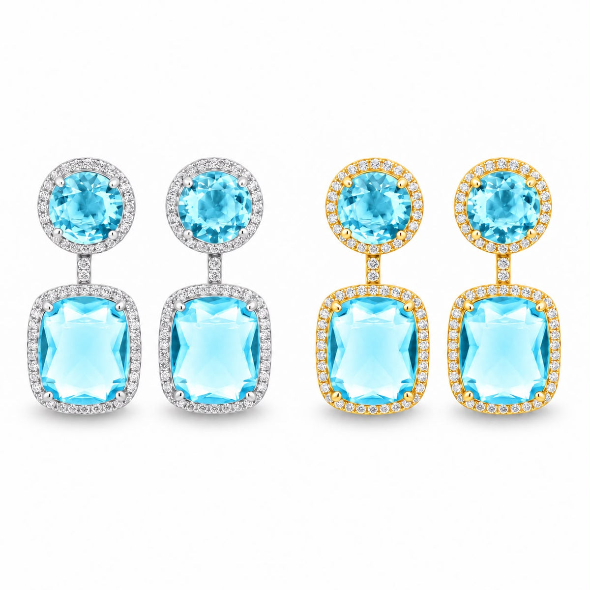 Cushion Cut Drop Halo Earrings - KE192018