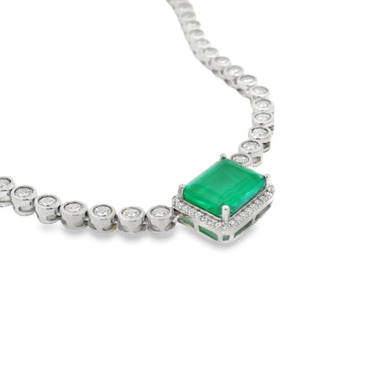 Halo Emerald Middle Elegant Bezel Tennis Necklace - KN22330