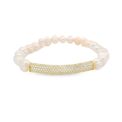 Pave Bar Fresh Water Pearl Bracelet - KB33093