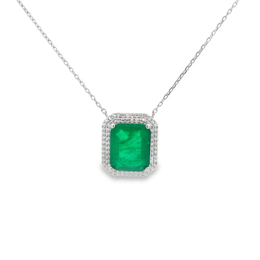 Double Halo Elegant Emerald Cut Necklace 15+3" - PGN22336