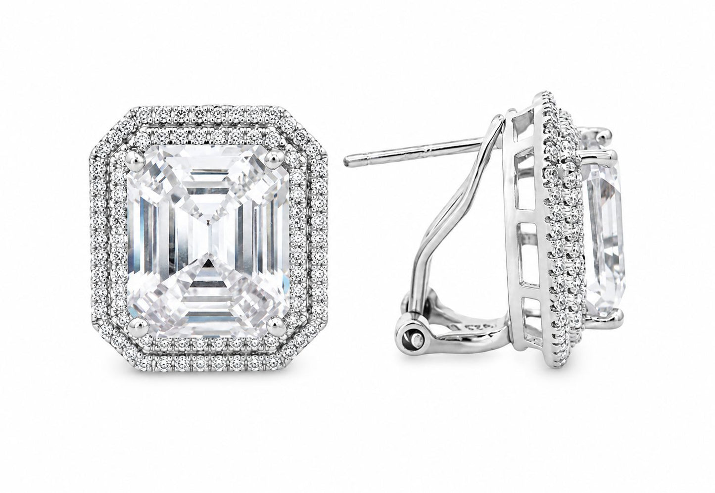 Double Halo Elegant Emerald Cut Earring - KE192046