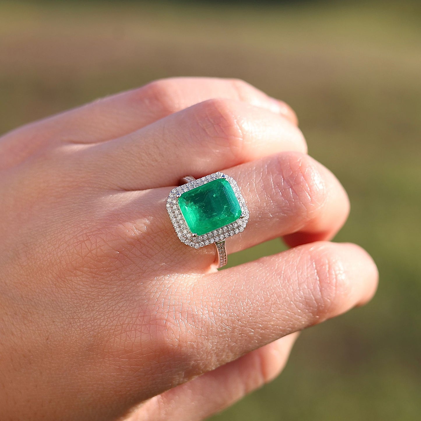 Elegant Large Emerald Cut Double Halo Ring - KR661014