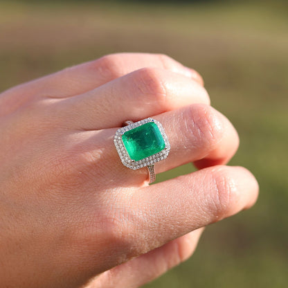 Elegant Large Emerald Cut Double Halo Ring - KR661014