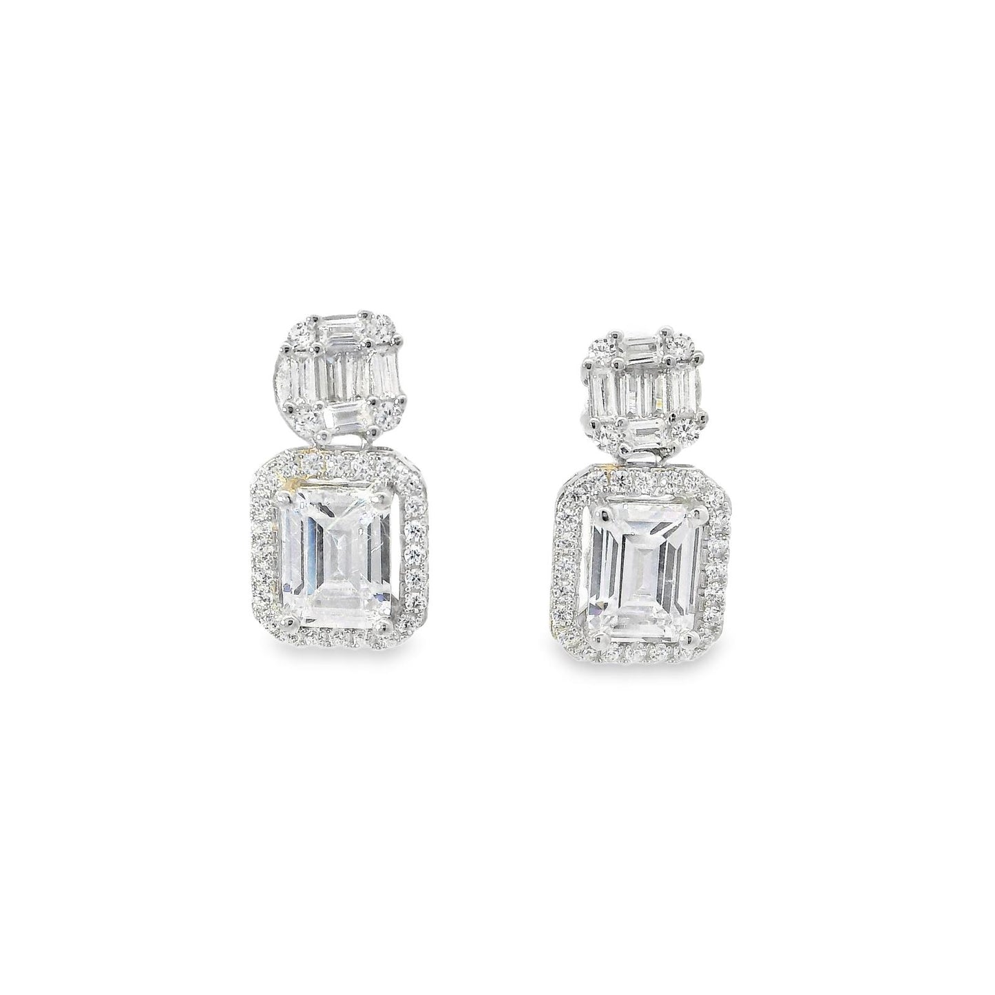 Baguette & Emerald Cut Halo Earring - KE192048