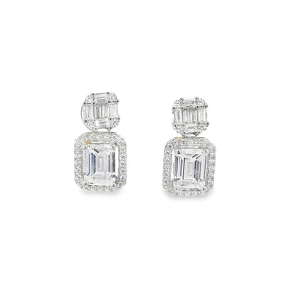 Baguette & Emerald Cut Halo Earring - KE192048