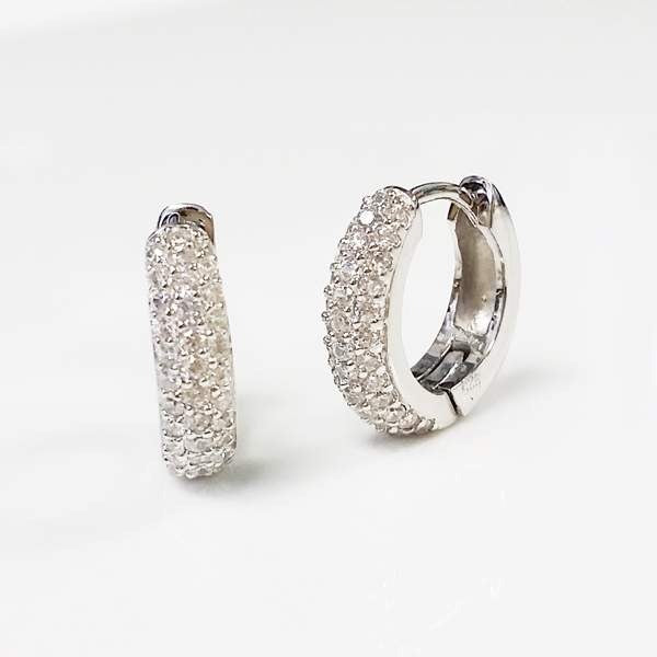 Mini Three Row Pave Diamond CZ Huggie Earrings - KE19219