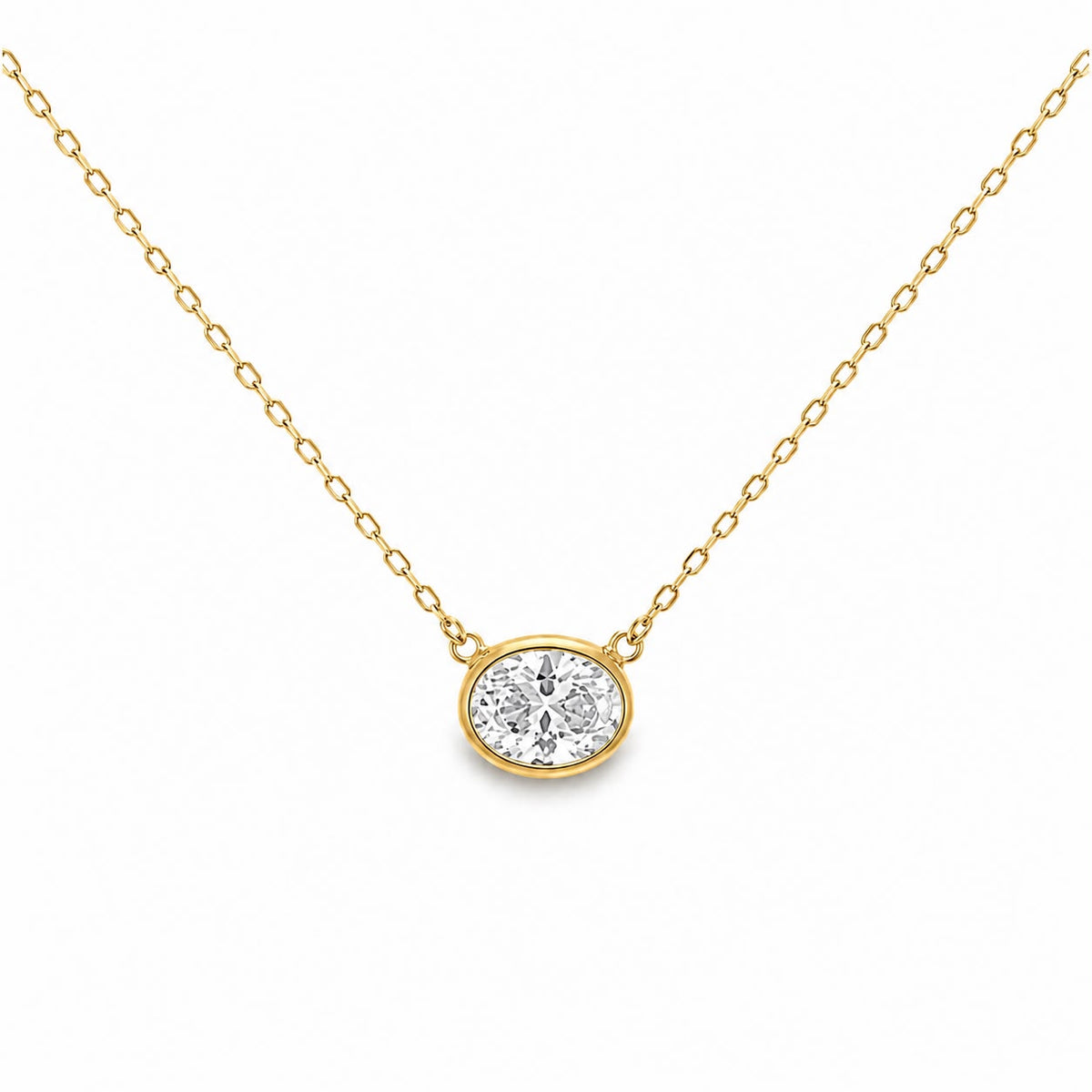 Oval East West Bezel Necklace 15+3" - PGN22318