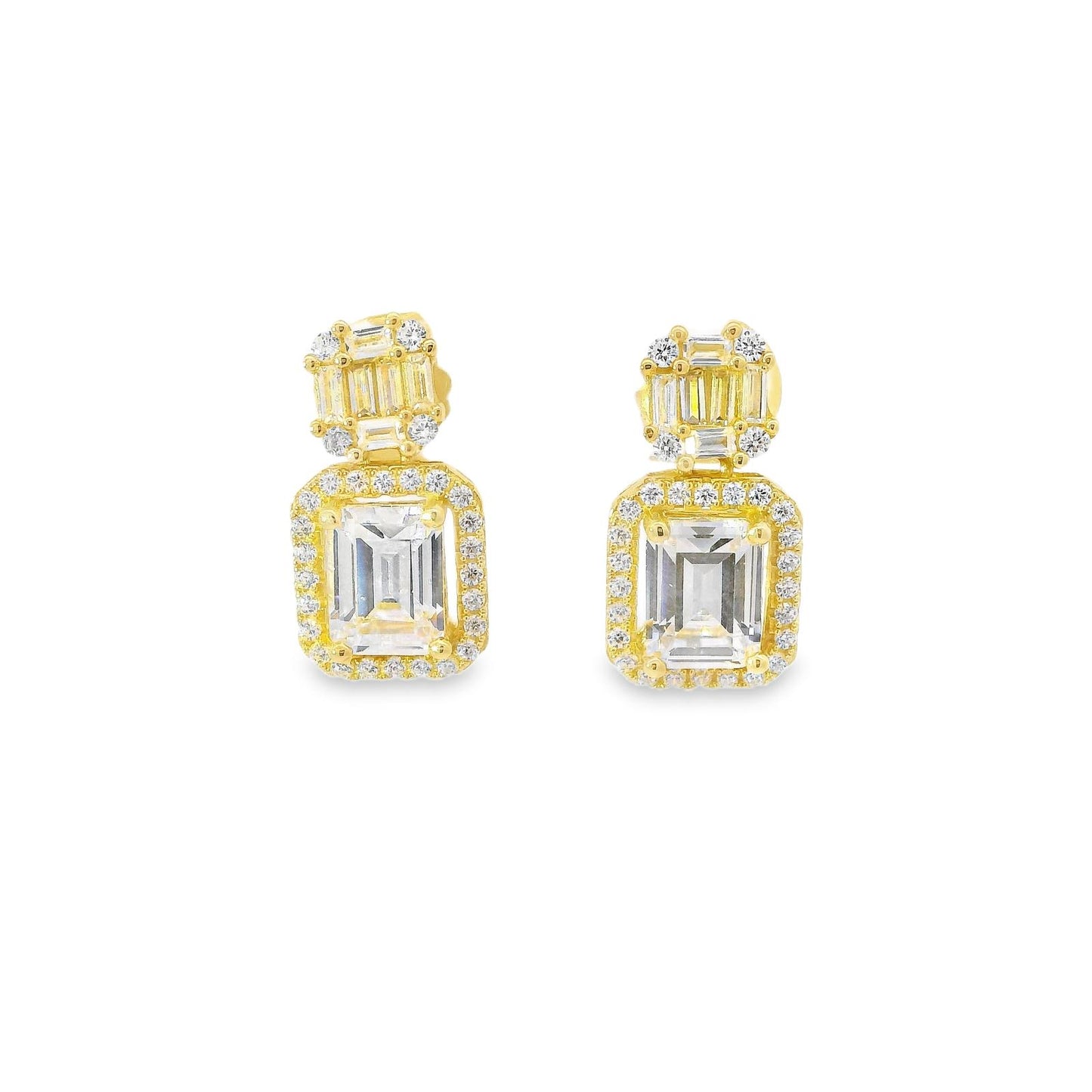 Baguette & Emerald Cut Halo Earring - KE192048