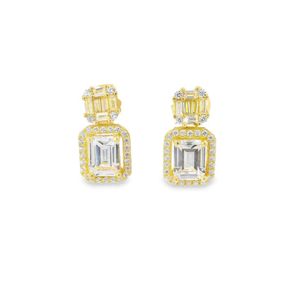Baguette & Emerald Cut Halo Earring - KE192048
