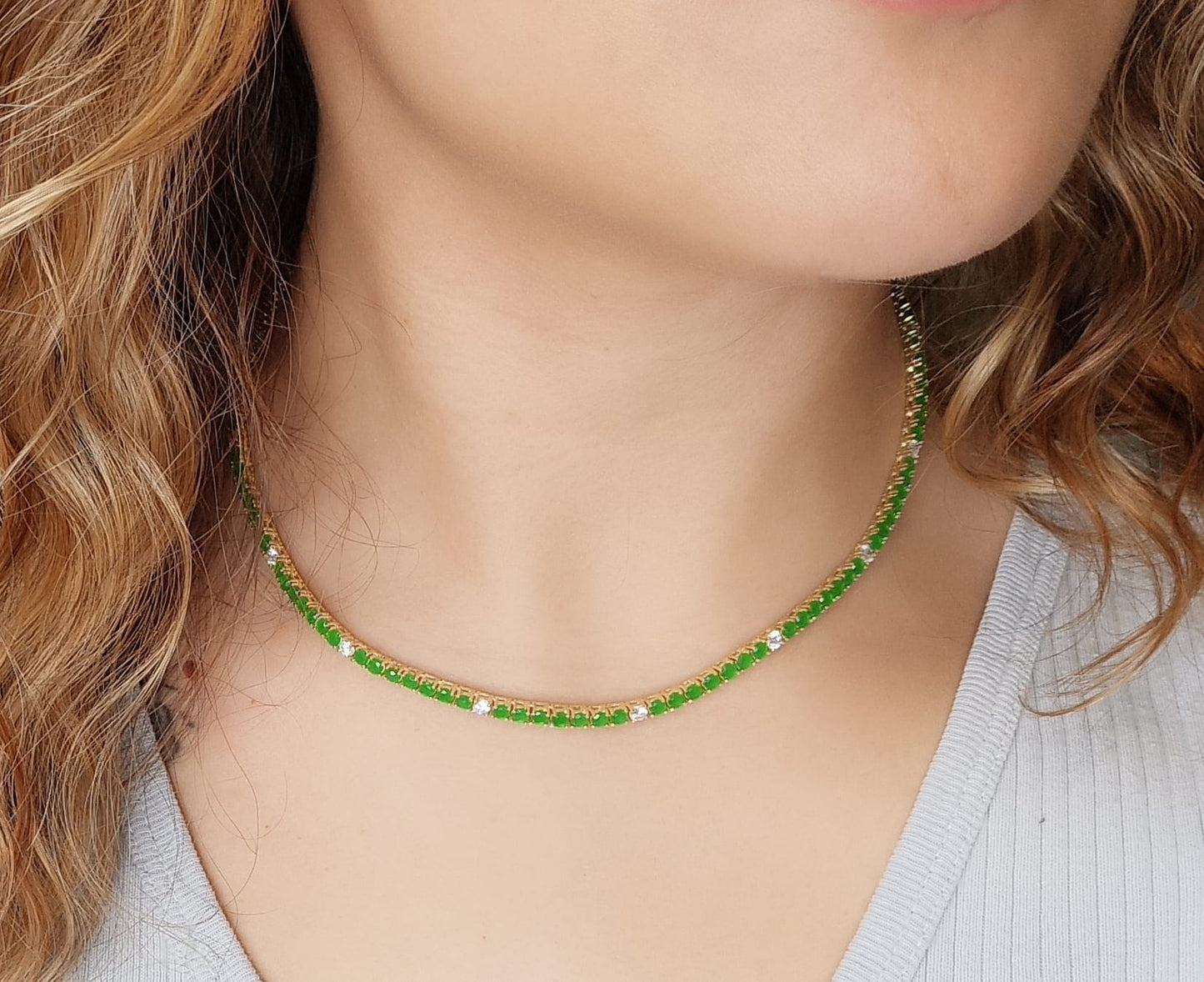 3MM 4PRONG 7/1 Color Tennis Necklace - KN22158-3