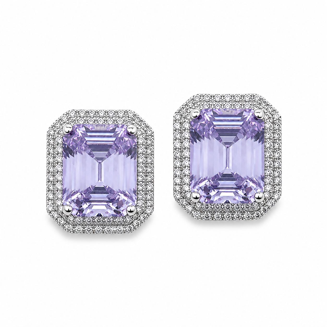 Double Halo Elegant Emerald Cut Earring - KE192046