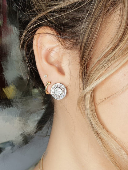 Round Baguette Omega Back Earring - KE192042